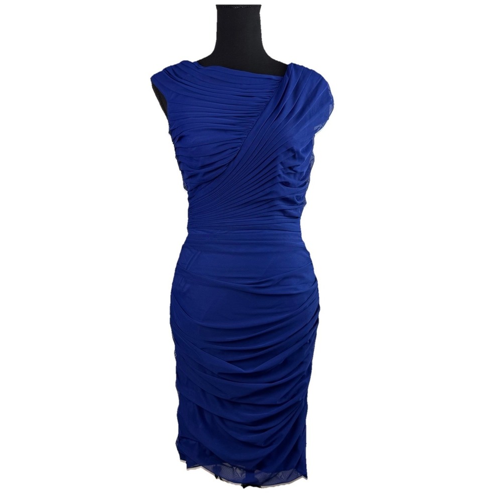 Tadashi Shoji Fern Dress S Blue Ruched Cocktail Mother of Bride /Groom Formal